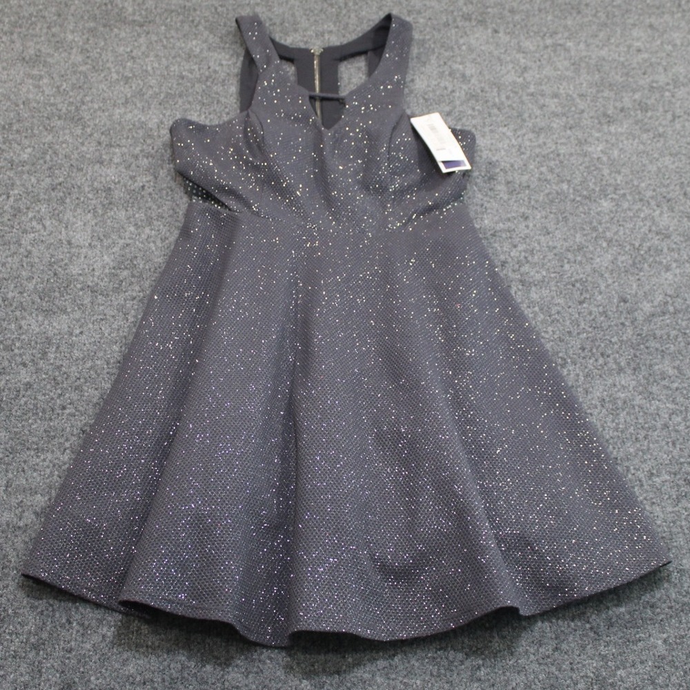 NWT Dear Moon Dress Size 7 Gray Sparkle Sleeveless Party Fit & Flare